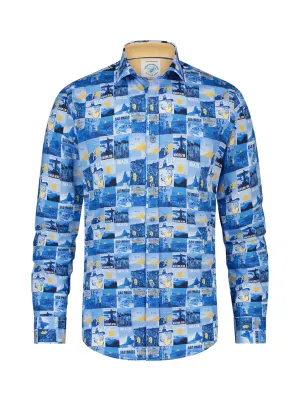 A Fish Named Fred Brazil Posters Casual Shirt Blue
