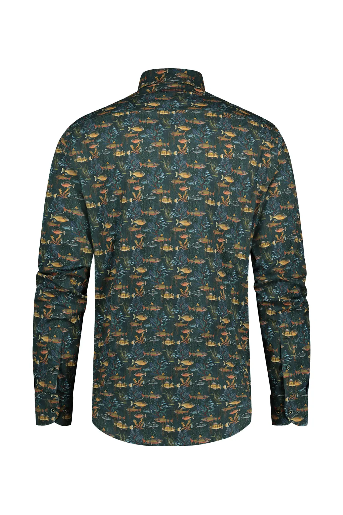 A Fish Named Fred Fish Coral Shirt Dark Green