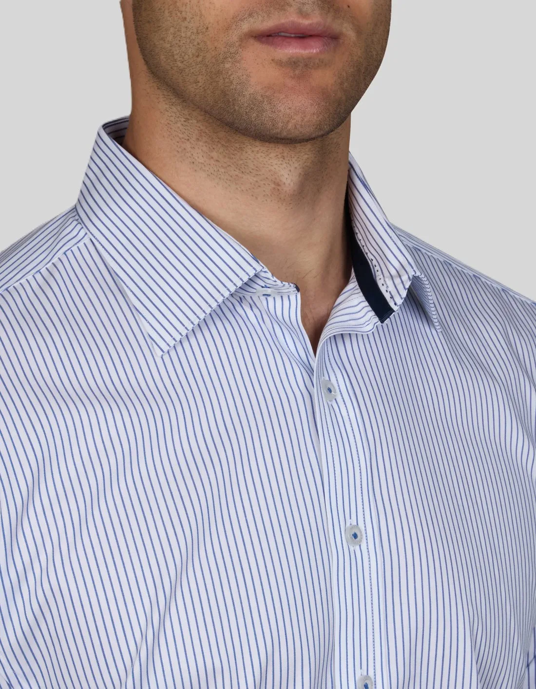 Abelard Pesaro Superfine Stripe SC Super Slim Shirt Blue