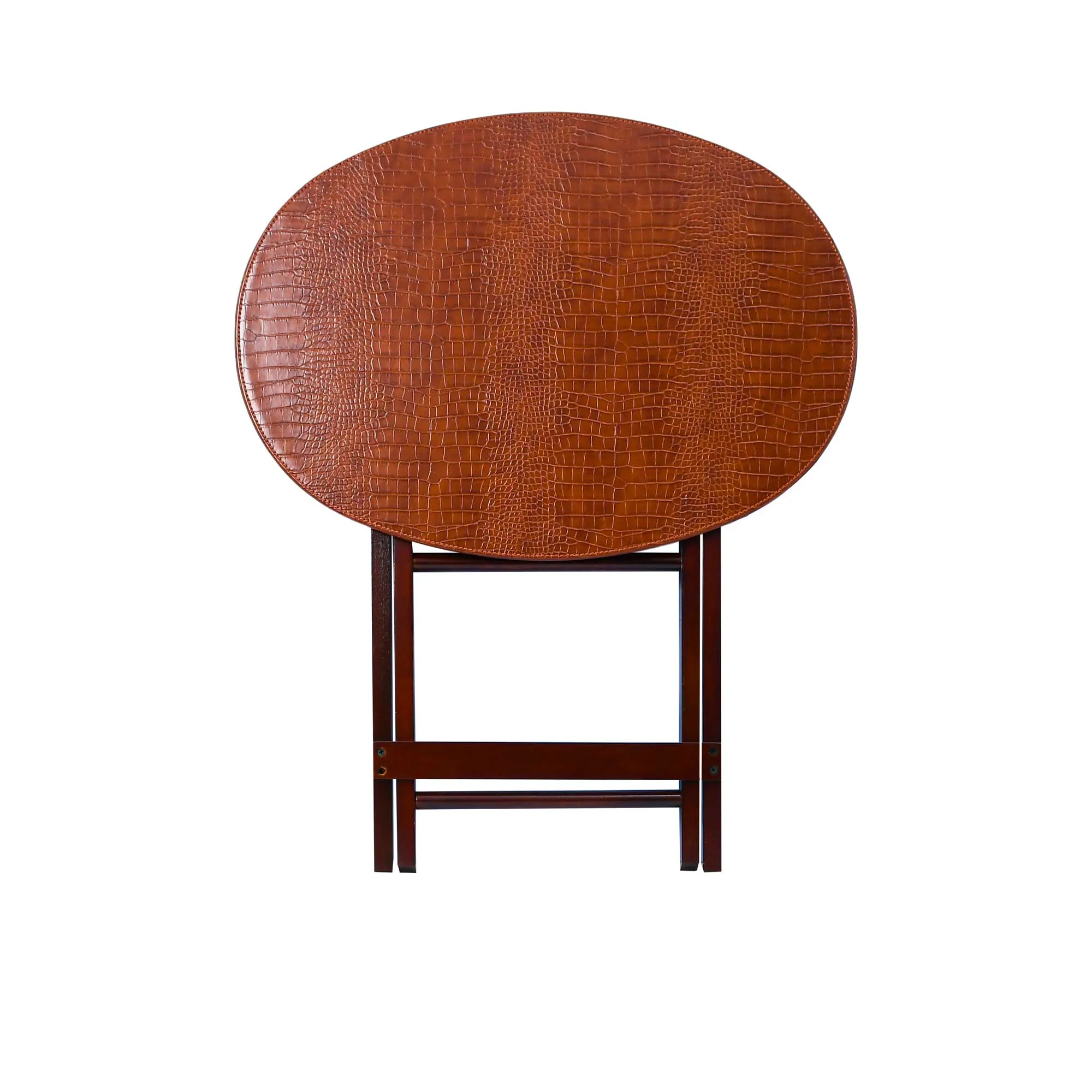 Artisan Oval Shape Picnic Table Brown Leather