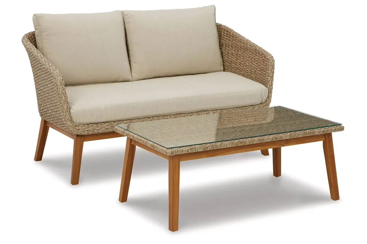 Ashley Furniture Crystal Cave Nuvella Outdoor Loveseat with Coffee Table
