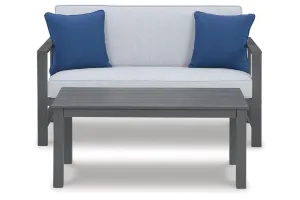 Ashley Furniture Fynnegan Nuvella Outdoor Loveseat with Coffee Table