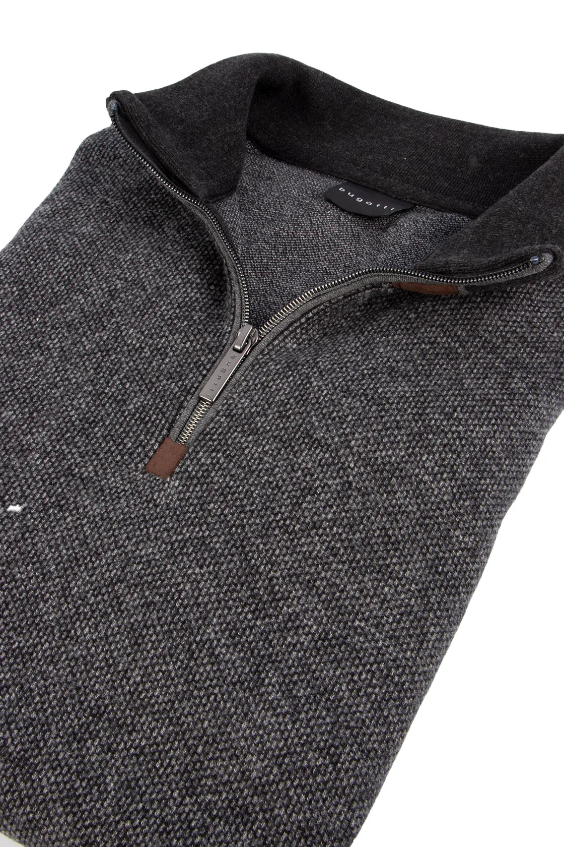 Bugatti Leather Detail 1/4 Zip Knit Grey