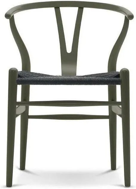 Carl Hansen Ch24 Y Chair Chair Black Paper Cord, Beech/Olive Green