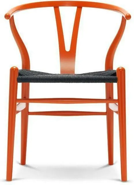 Carl Hansen Ch24 Y Chair Chair Black Paper Cord, Beech/Orange Red