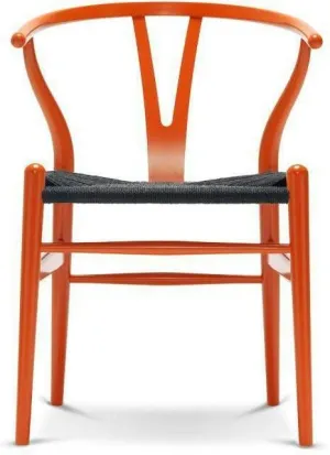 Carl Hansen Ch24 Y Chair Chair Black Paper Cord, Beech/Orange Red