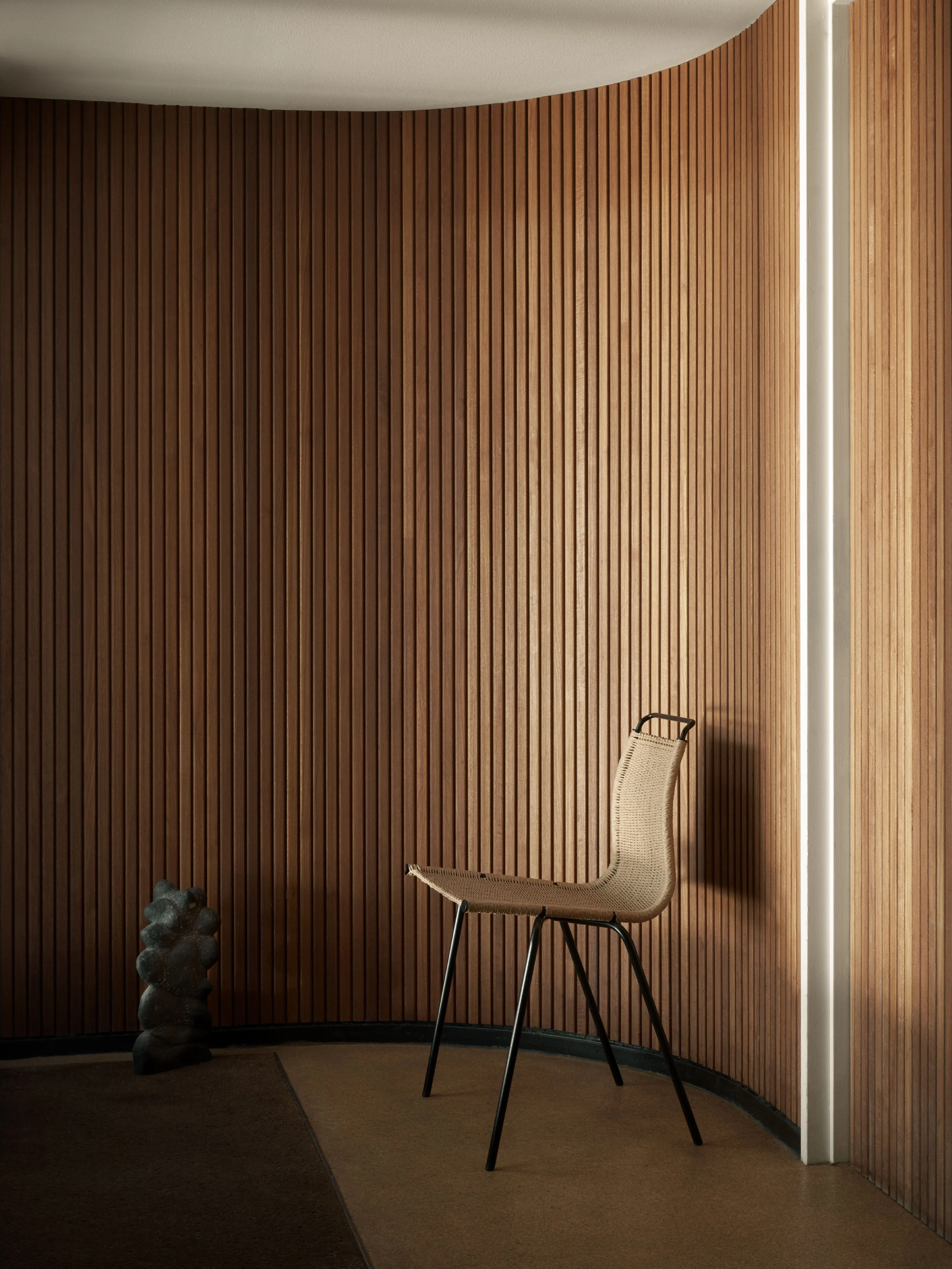 Carl Hansen Pk1 Chair, Black Powder Coated Steel/Natural Paper Cord