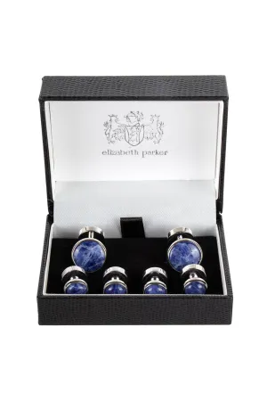 Elizabeth Parker Blue Aven/Silver Cufflink & Lapel Set 2908SET