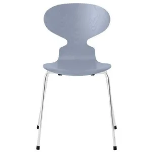 Fritz Hansen Ant™ Chair Colored Ash Lavender Blue Bowl, Chromed Steel Base