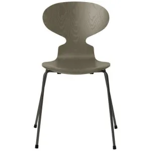Fritz Hansen Ant™ Chair Colored Ash Olive Green Bowl, Warm Graphite Base