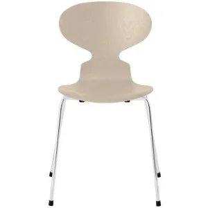 Fritz Hansen Ant™ Chair Dyed Ash Light Beige Bowl, Chromed Steel Base