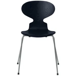 Fritz Hansen Ant™ Chair Dyed Ash Midnight Blue Bowl, Silver Grey Base