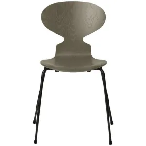 Fritz Hansen Ant™ Chair Dyed Ash Olive Green Bowl, Black Base