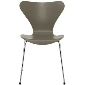 Fritz Hansen Series 7™ Chair Colored Ash Olive Green Bowl, Chromed Steel Base