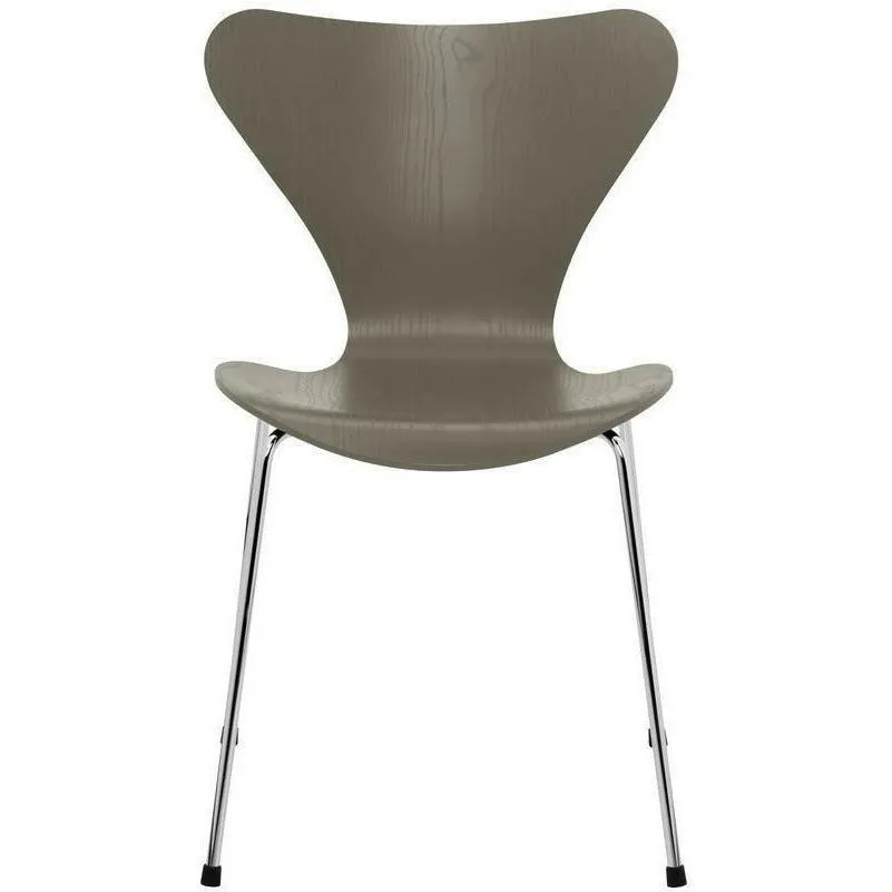 Fritz Hansen Series 7™ Chair Colored Ash Olive Green Bowl, Chromed Steel Base
