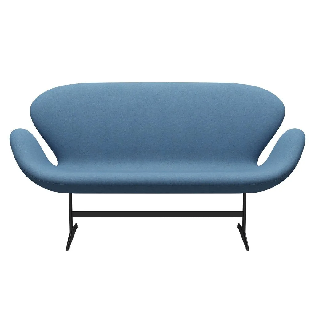 Fritz Hansen Swan™ Sofa 2 Seater, Black Lacquered/Divina Melange Light Blue