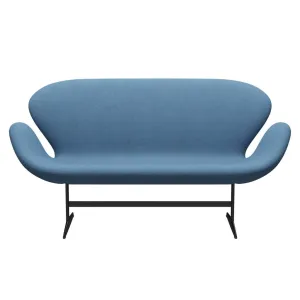 Fritz Hansen Swan™ Sofa 2 Seater, Black Lacquered/Divina Melange Light Blue