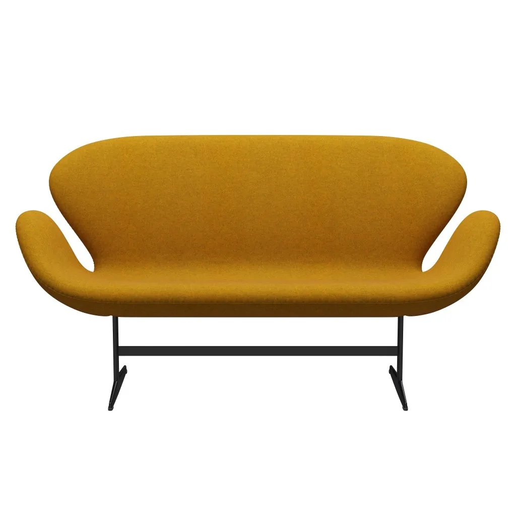 Fritz Hansen Swan™ Sofa 2 Seater, Black Lacquered/Divina Melange Ochre Yellow