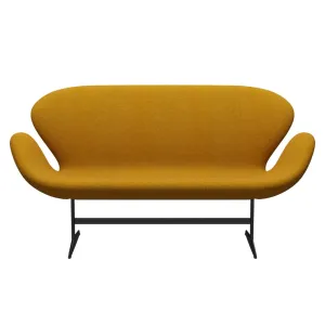 Fritz Hansen Swan™ Sofa 2 Seater, Black Lacquered/Divina Melange Ochre Yellow