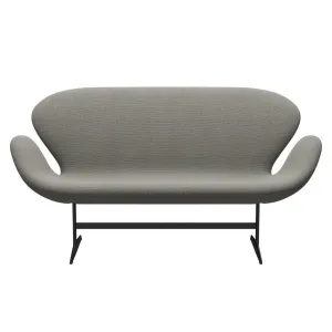 Fritz Hansen Swan™ Sofa 2 Seater, Black Lacquered/Re Wool Grey White/Plain