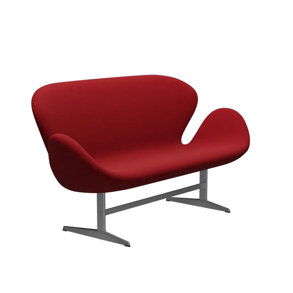 Fritz Hansen Swan™ Sofa 2 Seater, Satin Brushed Aluminium/Diablo Warm Red