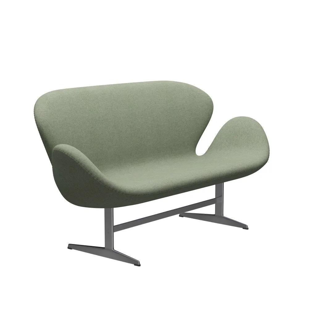 Fritz Hansen Swan™ Sofa 2 Seater, Satin Brushed Aluminium/Divina Melange Light Green
