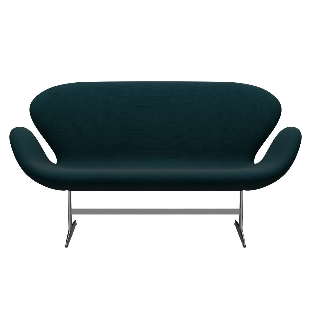 Fritz Hansen Swan™ Sofa 2 Seater, Satin Brushed Aluminium/Fame Dark Green