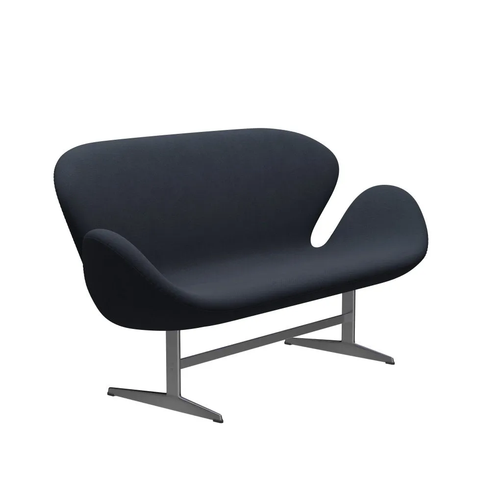 Fritz Hansen Swan™ Sofa 2 Seater, Satin Brushed Aluminium/Fiord Midnight Blue