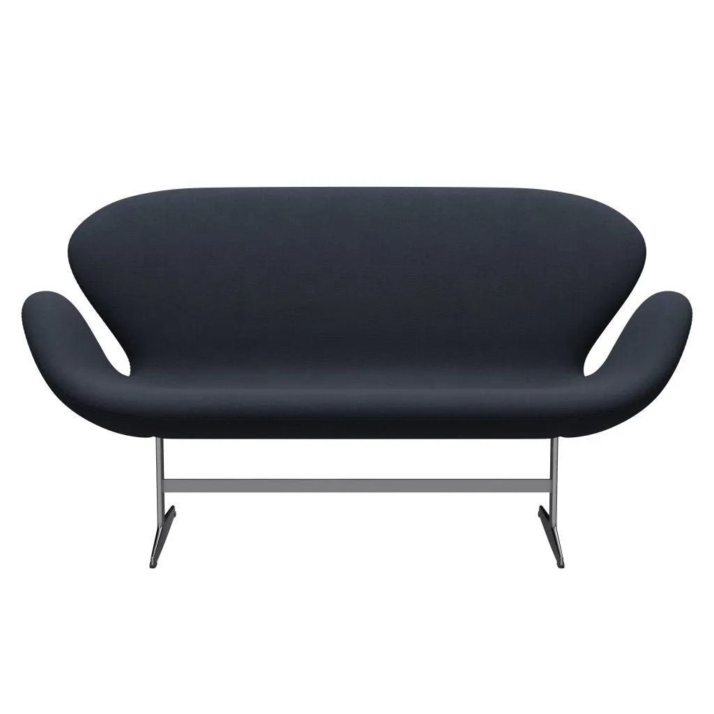 Fritz Hansen Swan™ Sofa 2 Seater, Satin Brushed Aluminium/Fiord Midnight Blue