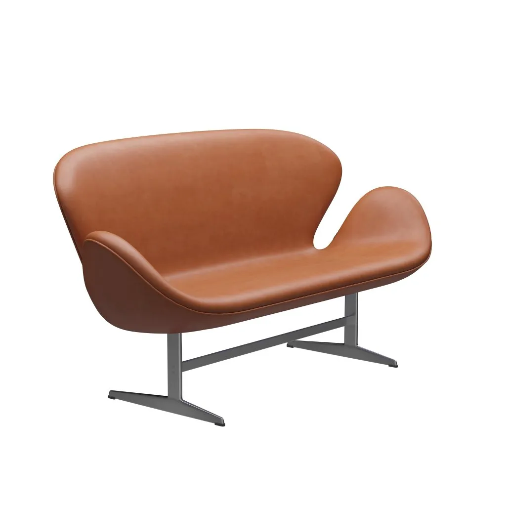 Fritz Hansen Swan™ Sofa 2 Seater, Satin Brushed Aluminium/Grace Walnut