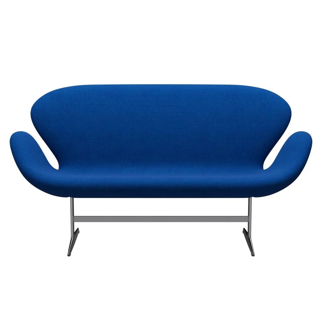 Fritz Hansen Swan™ Sofa 2 Seater, Satin Brushed Aluminium/Hallingdal Blue/Light Turquoise