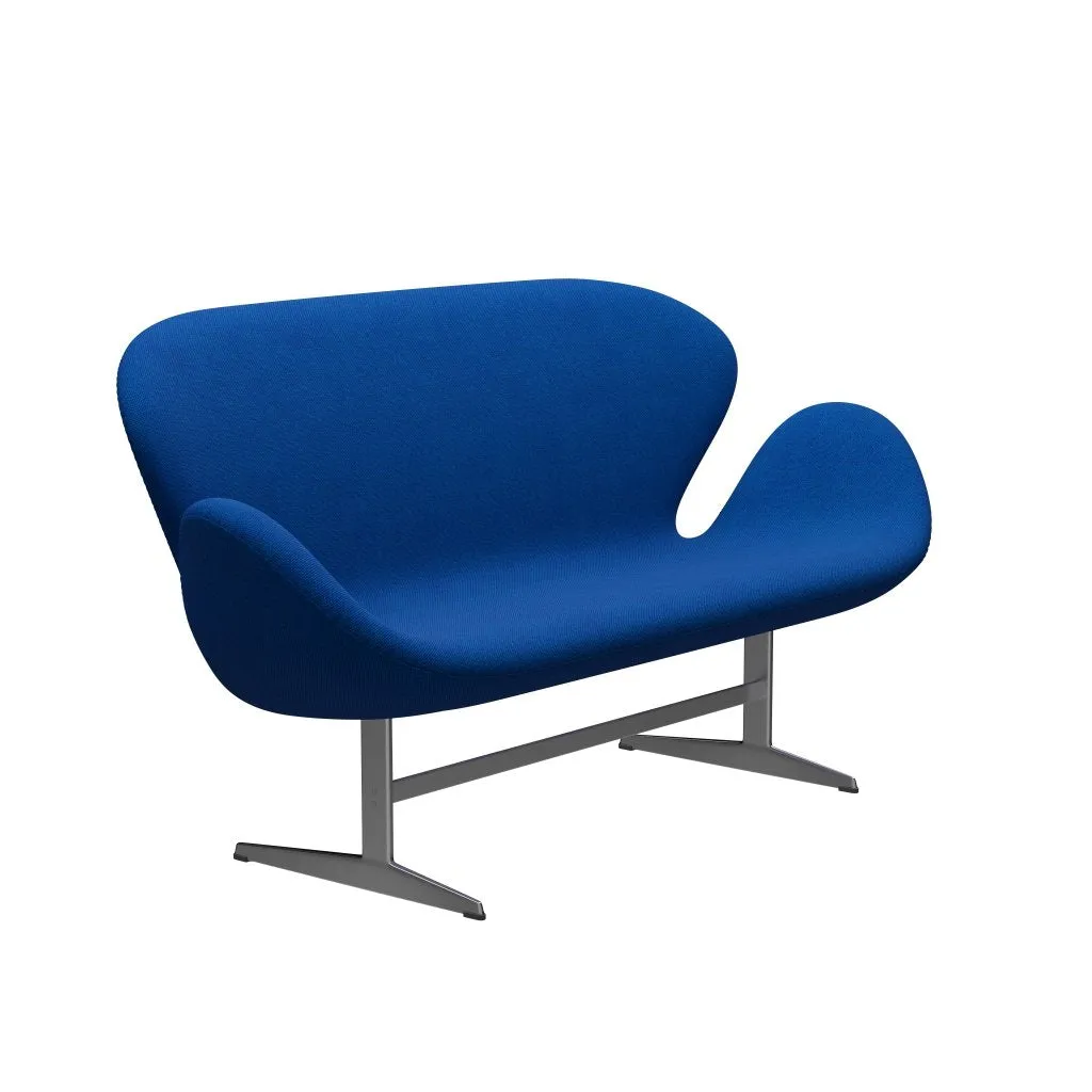 Fritz Hansen Swan™ Sofa 2 Seater, Satin Brushed Aluminium/Hallingdal Blue/Light Turquoise