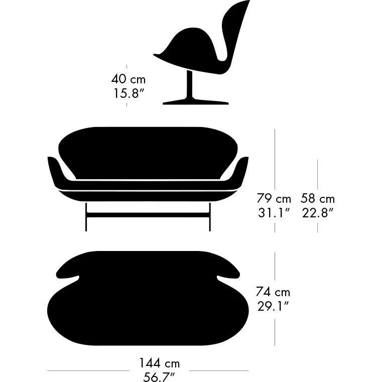Fritz Hansen Swan™ Sofa 2 Seater, Warm Graphite/Divina Melange Grey