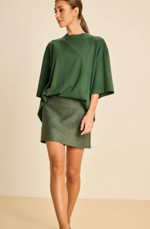 ISLA SKIRT RAFFIA BOTTLE GREEN - MARCH23