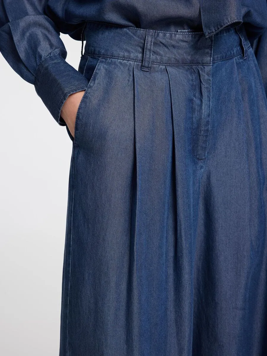 JANNA PLEATED CHAMBRAY PANTS - SELECTED
