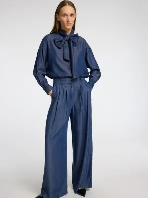 JANNA PLEATED CHAMBRAY PANTS - SELECTED