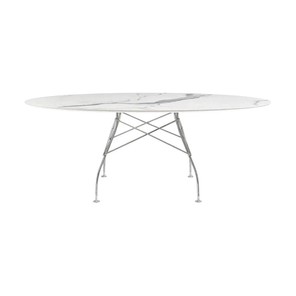 Kartell Glossy Table Oval Marble, Chrome/White