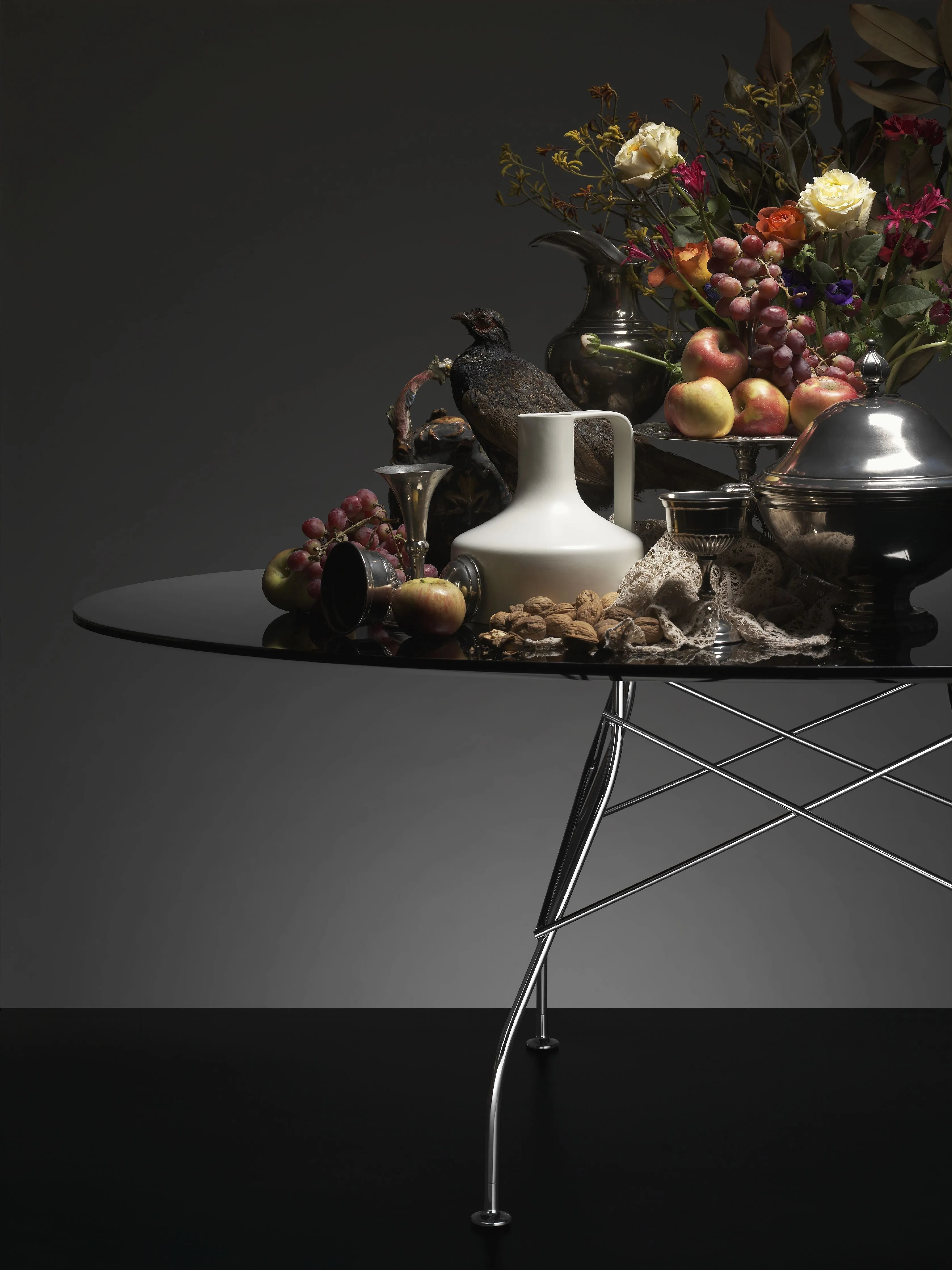 Kartell Glossy Table Round Marble, Gold/Tropical Grey