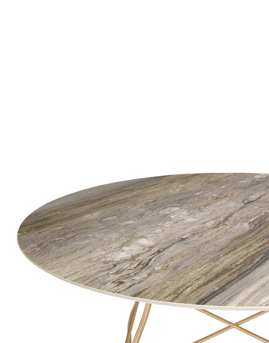 Kartell Glossy Table Round Marble, Gold/Tropical Grey