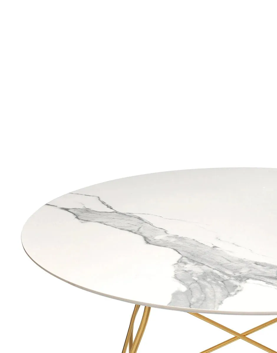 Kartell Glossy Table Round Marble, Gold/White