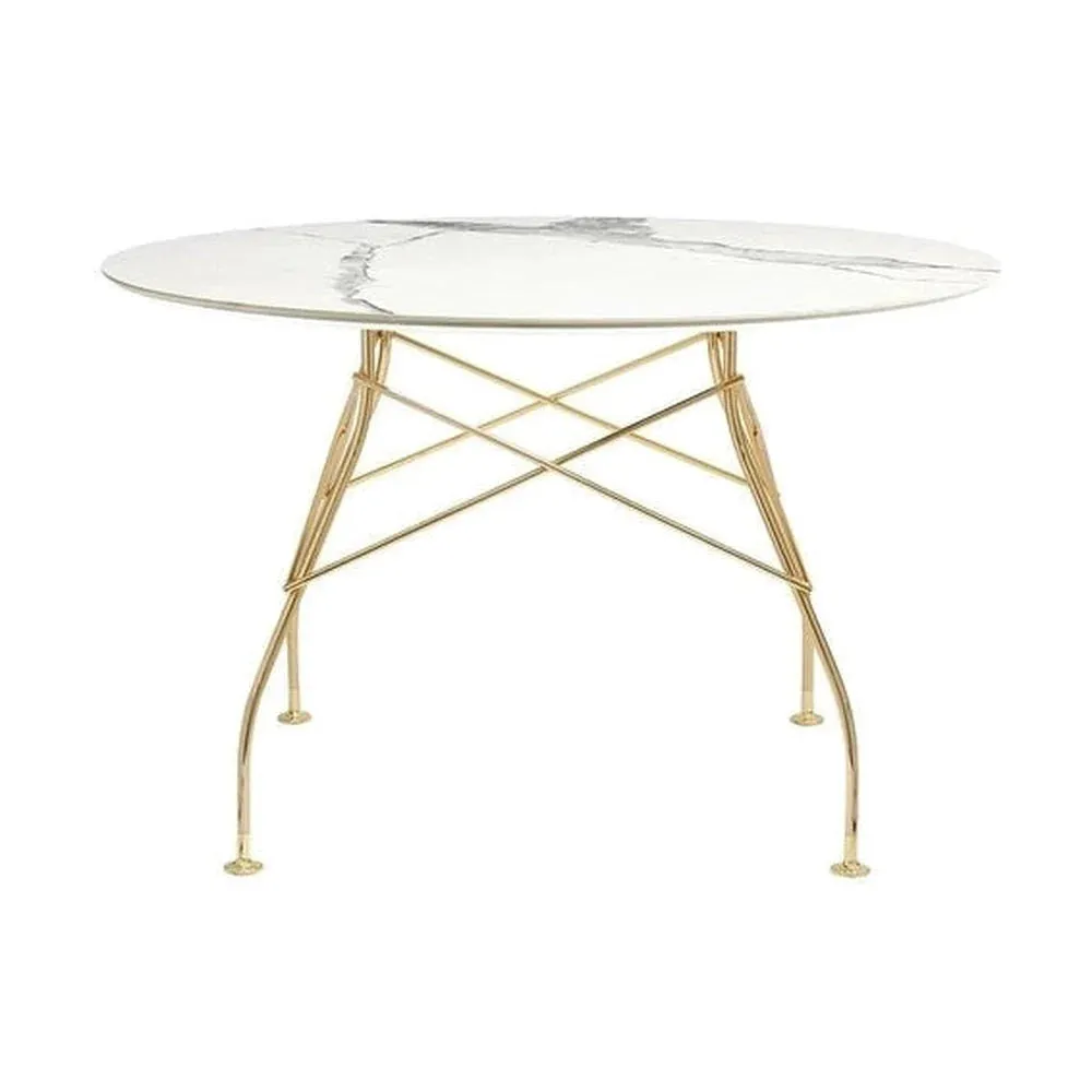 Kartell Glossy Table Round Marble, Gold/White