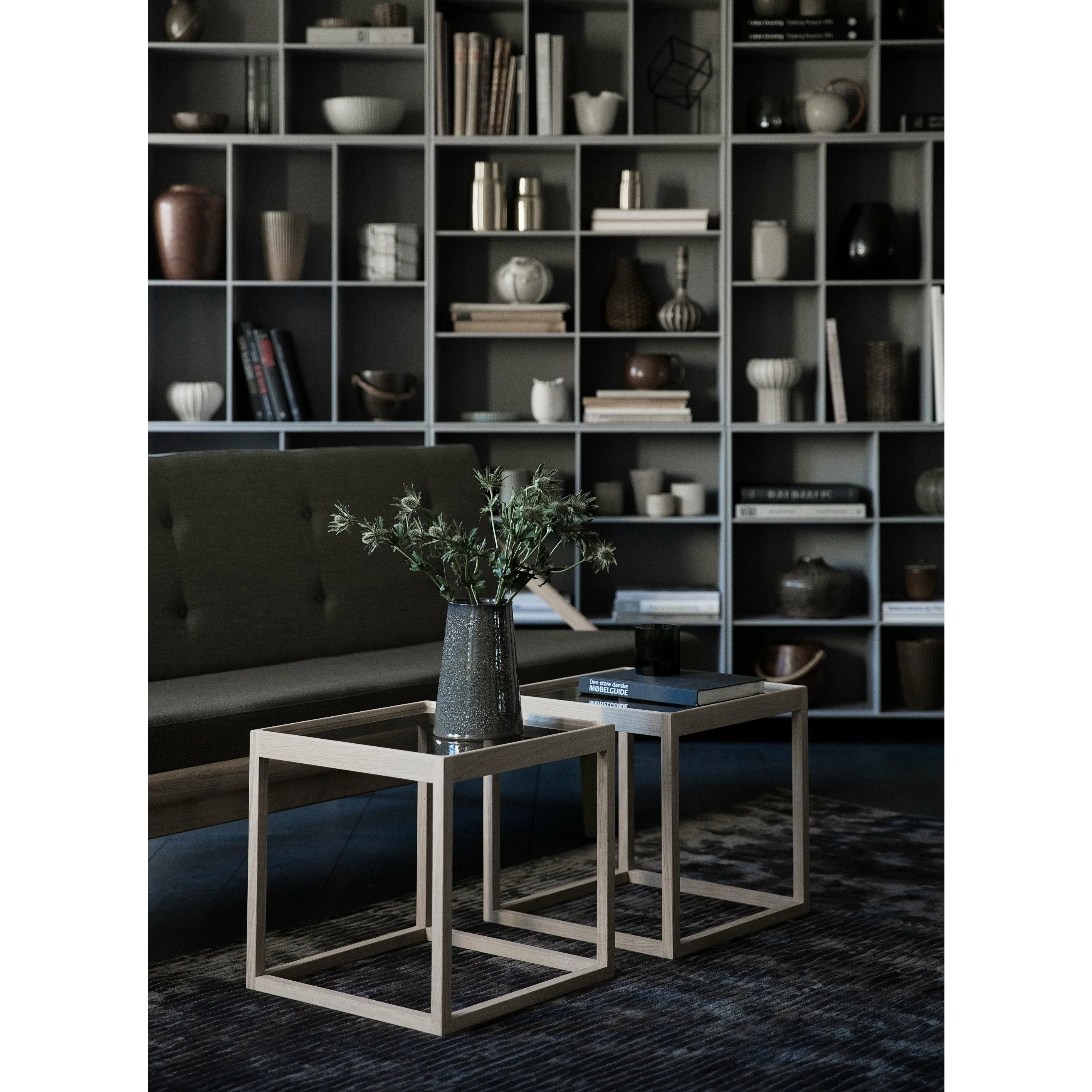 Klassik Studio Kø Cube Side Table Black Oak, Smoked Glass