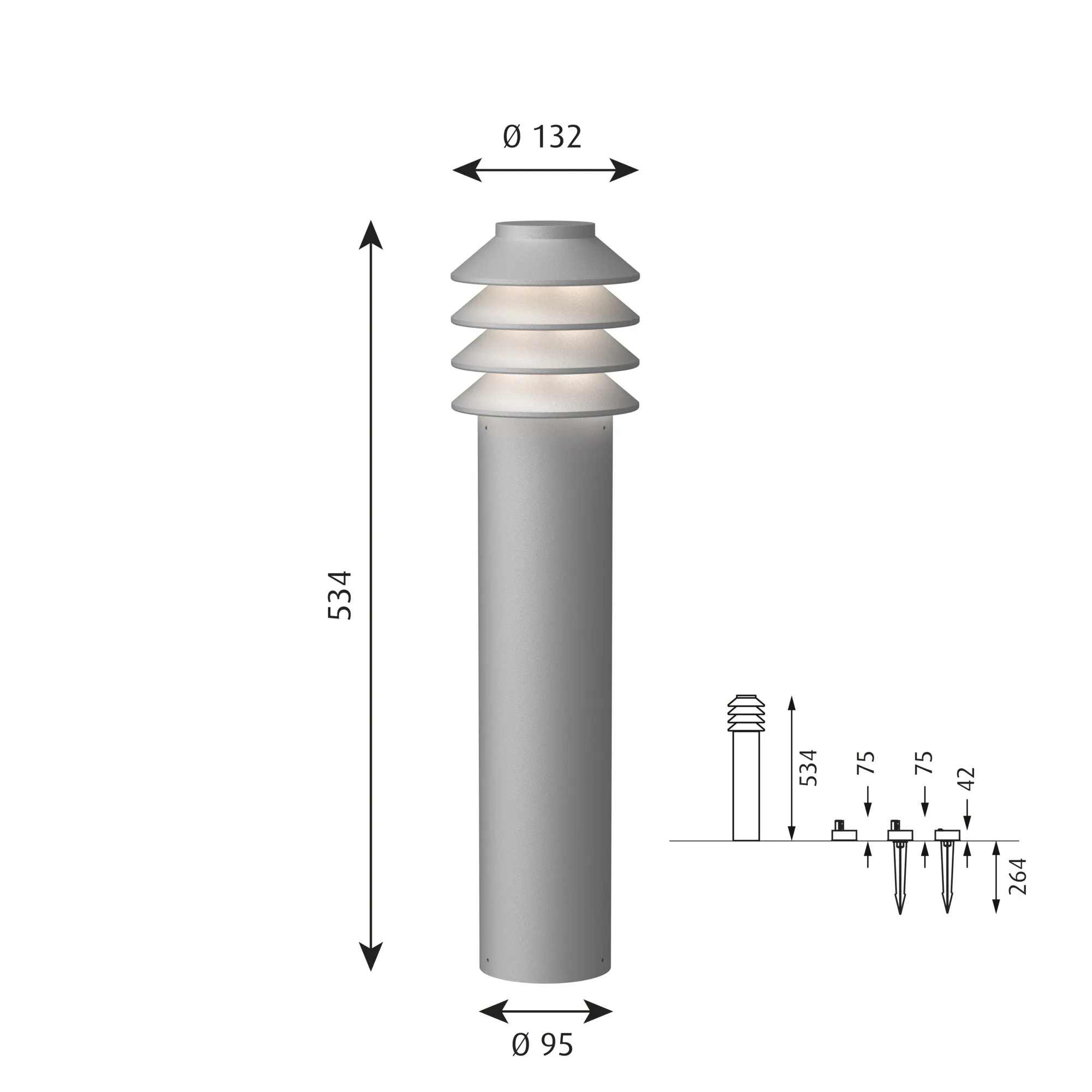 Louis Poulsen Bysted Garden Bollard Lamp Large Aluminium Led 3000 K With Earth Piece O/Adapter