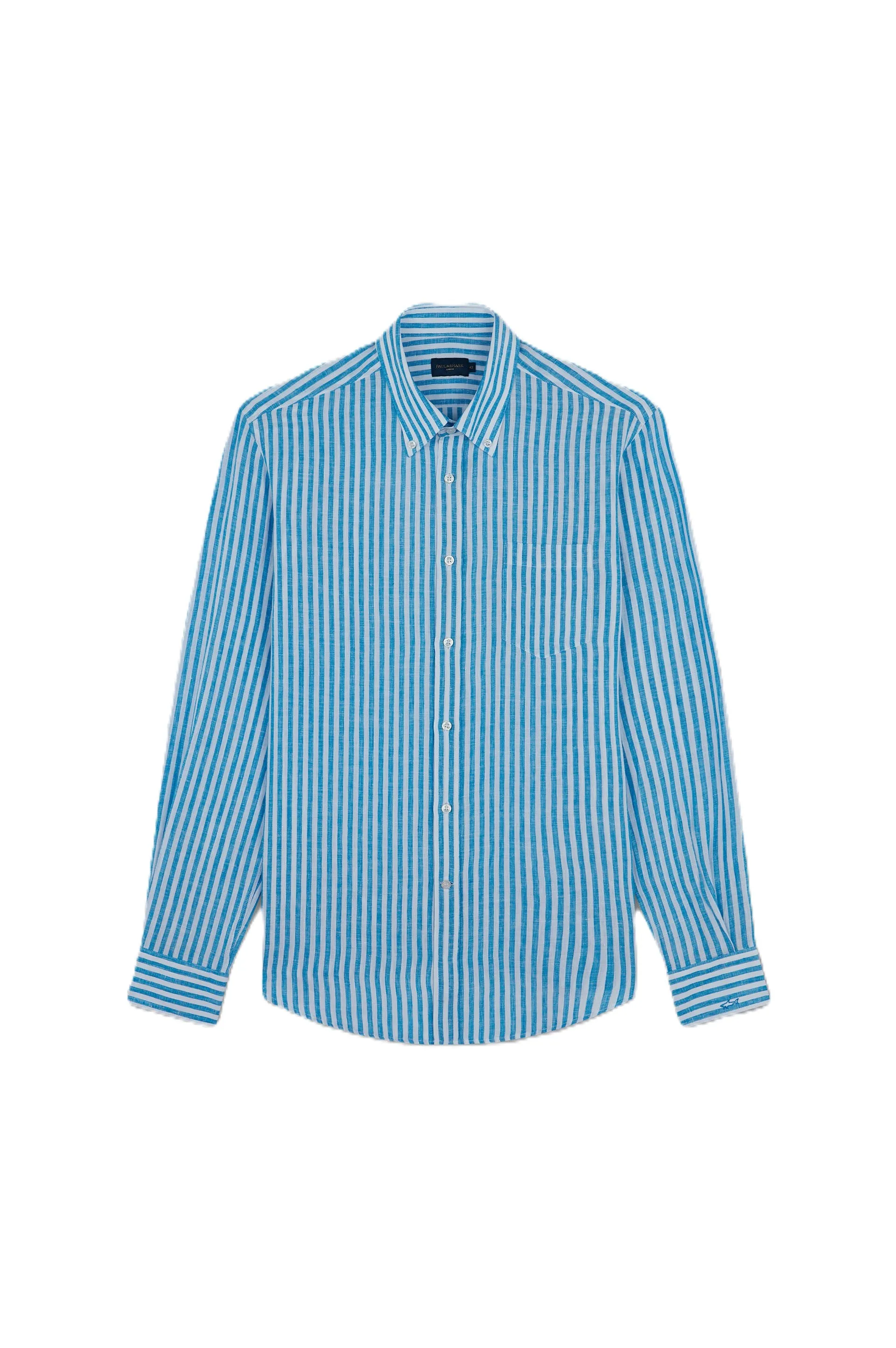 Paul & Shark Linen BD Shirt Blue Stripe