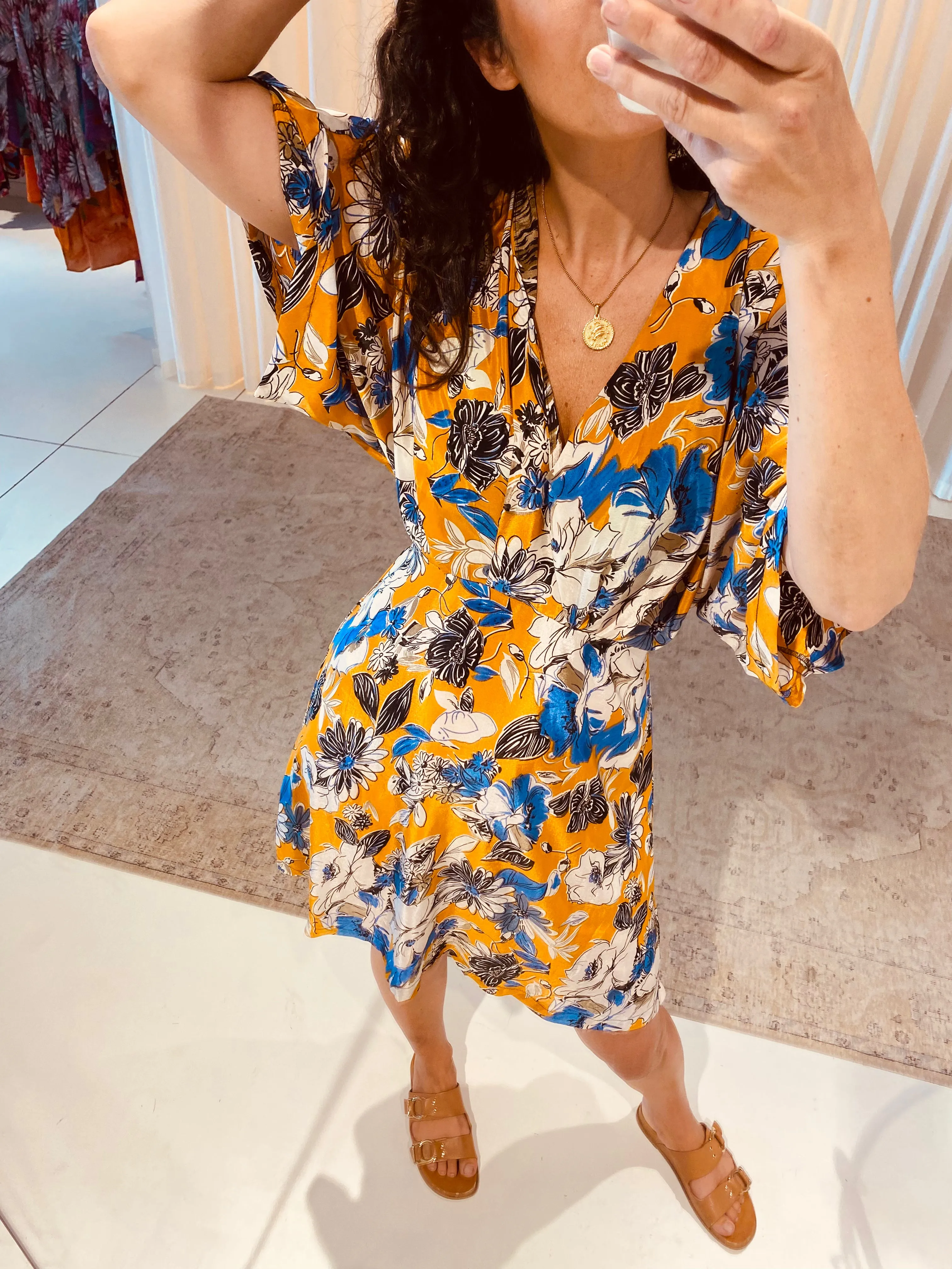 RODRIGO SHORT DRESS - YELLOW/BLUE