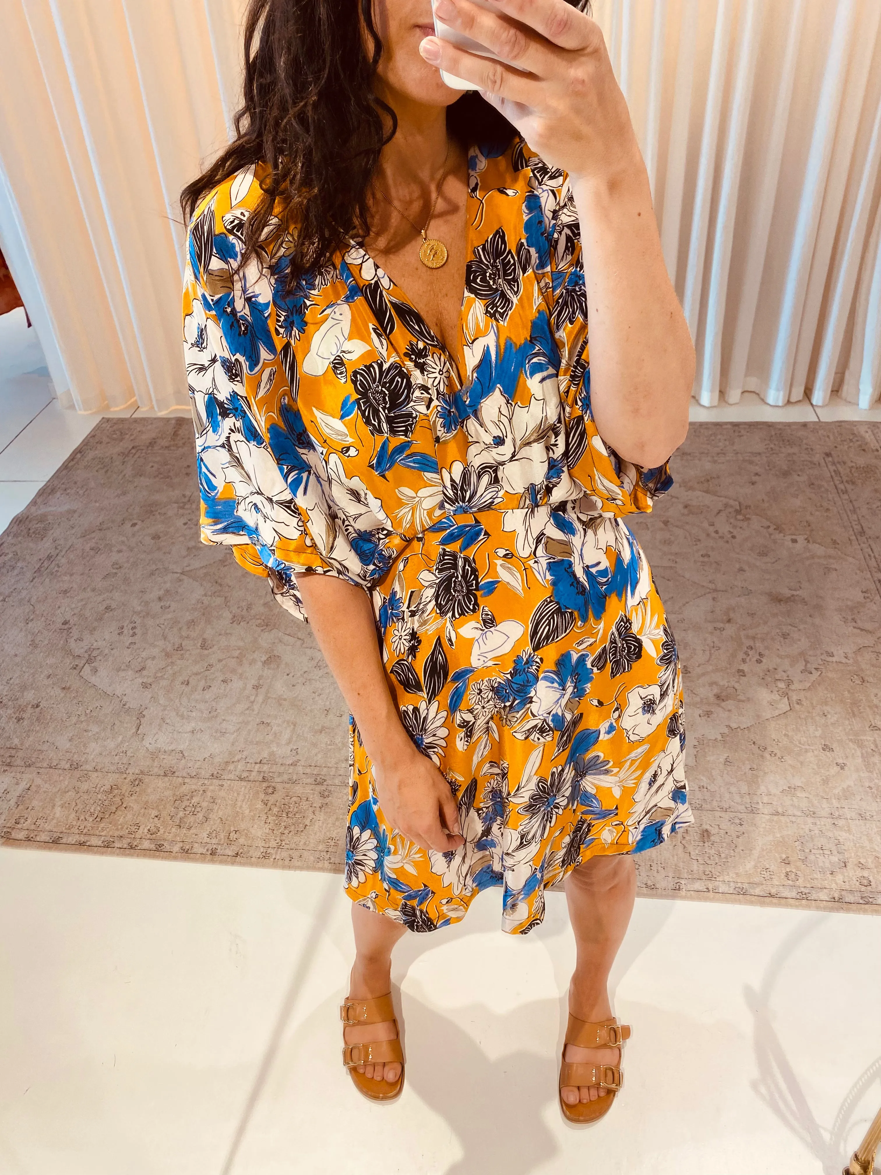RODRIGO SHORT DRESS - YELLOW/BLUE