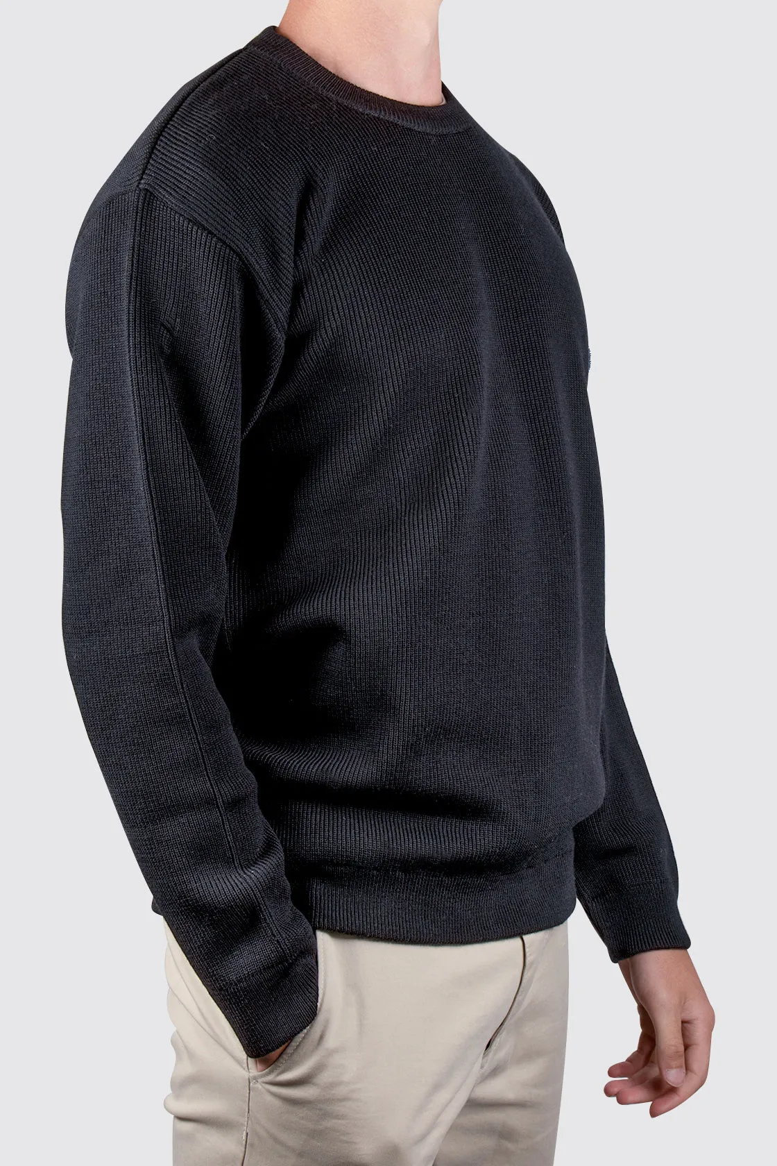 Routleys Fishermans Rib Crew Sweater Black