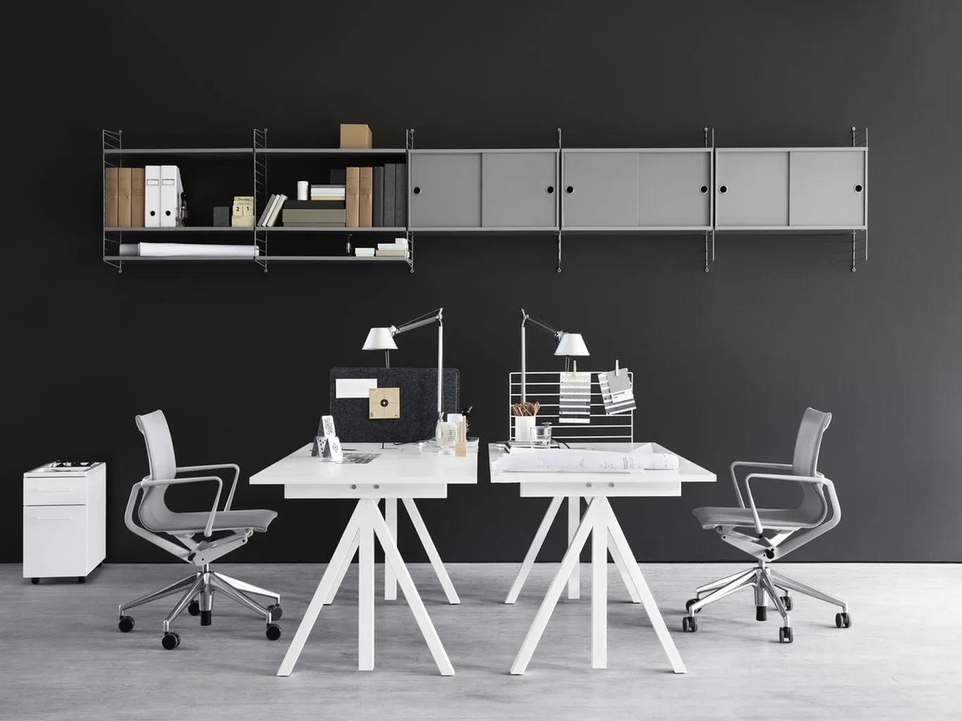 String Furniture String System Cabinet Element With Sliding Doors 30x78x42 Cm, Grey